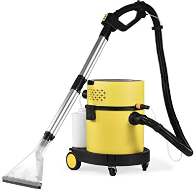 FUNNYBSG 1200w 17000pa Puissant nettoyeur de tapis vertical, nettoyage en profondeur, humide et sec, réservoir d'eau sale 4L, capacité totale 20L, avec molette de défilement, style contemporain, jaune