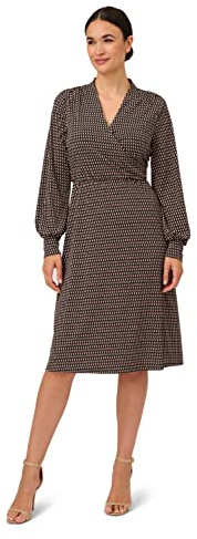 Adrianna Papell Long Sleeve Wrap Midi Dress, Hunter Semi Circle Interlock, S