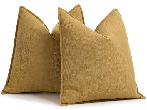 ZWJD Senf Gelb Kissenbezug 60x60 2er Set Chenille Kissenbezüge Sofakissen Kissenhüllen mit elegantem Design, weiche und luxuriöse dekorative Dekokissen für Couch, Bett und Heimdekoration