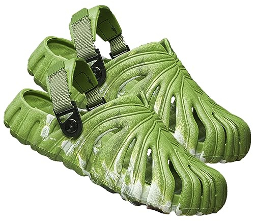 BDUBZ Monstera-Hausschuhe, Farbkontrast, EVA, Dicke Sohle, Rutschfest, Schnell Trocknend, Für Damen Und Herren, Memory-Schaum, Leichte Strandsandalen,Grün Mit Rückengurt,45
