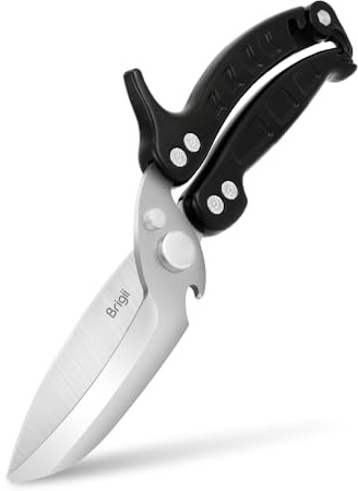Brigii Kitchen Shear, Stainless Steel Heavy Duty Poultry Shears, Multi-Purpose Kitchen Scissors for Cutting Chicken, Fish, Seafood, and Vegetables-Black