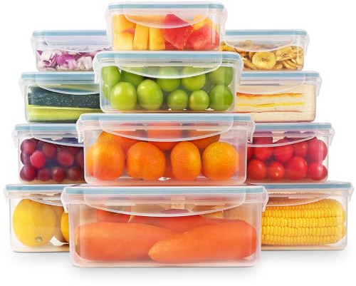 YASHE Food Storage Containers - 24 Pieces (12 Containers & 12 Lids) Plastic Food Containers with Lids, Airtight Pantry & Kitchen Containers, Leak-Proof, Stackable, Reusable