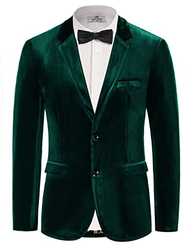 Men's Exclusive Velvet Blazer Two Buttons Suitable for Prom and Christmas Jacket L Christmas Green