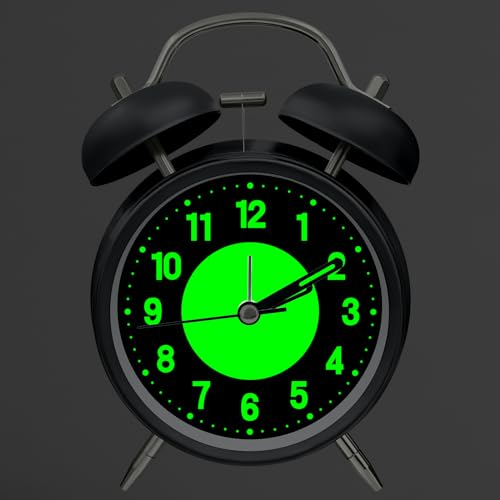 ALEENFOON Sveglia Doppia Campana in Metallo, Sveglia da Comodino Analogica Vintage Silenziosa per Dormienti Pesanti, Sveglia da Comodino con Luce Notturna e Lancette Luminose, Funziona a Batteria