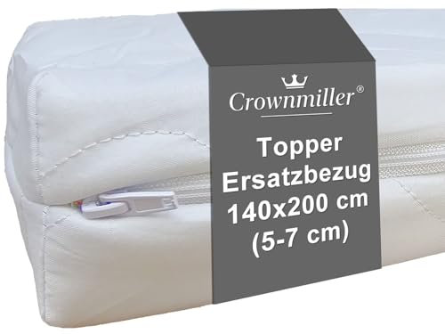 Crownmiller Topperbezug 140x200 cm für Topper Von 5-7cm, Microfaser, 60°C waschbar, 3-seitiger Reißverschluss, OEKOTex, Topperersatzbezug