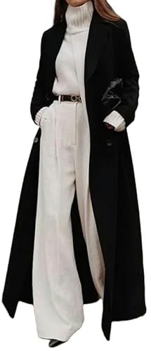 SYLDMKJ Trench Donna Autunno Inverno Donne Cappotto Sciolto Caldo Spessore Trench Coat Lana Blend Giacca Outwear-Nero-L