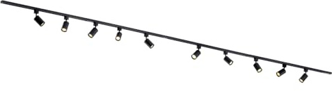 Focus III - Iluminación de riel de 1 fase - GU10 – 600cm – Forma i - 10 focos - Sistema de riel - Negro