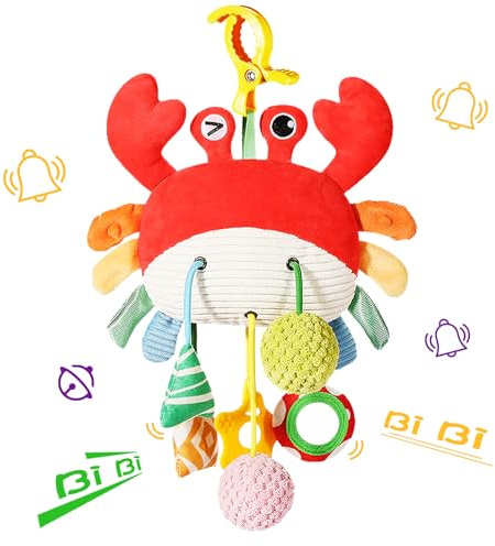 shozaar Car Seat Toys for Babies 0-6 Months, Crab Stroller Toy with Clamp,Mirror, Little Bell, Rattles, Crinkle, Squeaky,Baby Newborn Toys for 3-6 Months,Best Baby Ideal Gift for Ages 0 and Up