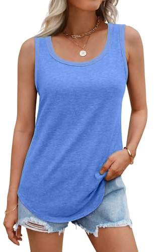 DUOEASE Debardeur Femme Ample Col Rond Basic Cotelee Hauts Mode Top sans Manches ete