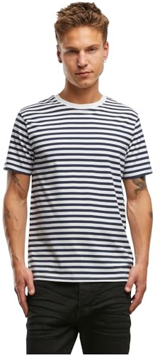 Brandit Jerseytröja för män, randig TS T-shirt, Marinvit, M