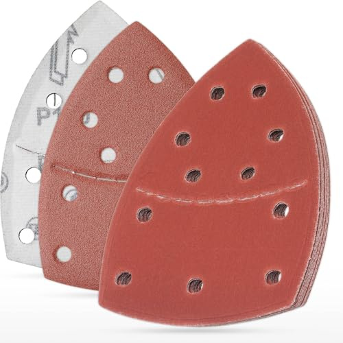 YoiYee 35pcs Mouse Detail Sander Sandpaper Sheets, 11 Hole Triangle Pads | P120-P2000 fine grits, 152x105mm size, hook and loop backing, wet and dry use, aluminium oxide abrasive, wood metal plastic