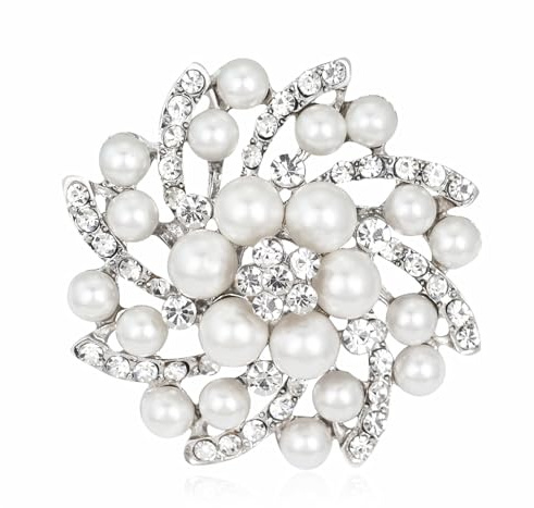 Nzexlyva Elegant Crystal Flower Brooch with Simulated Pearl, Vintage Rhinestone Wedding Brooch, Women Bridal Wedding Birthday, Suits Girls Prom and Special Occasions