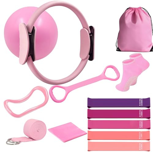 Oursouion 13pc Pilates Ring Set,Pilates Equipment for Women Mini Ball, Resistance Bands & Accessories – Home Pilates Kit for Toning, Strength & Flexibility – Pilates Essential Kit for Beginners