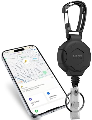 Key Finder with Retractable Keychain,Bluetooth Trackers Pair with Apple Find My(iOS only),Item Finder with 31.5 Coated Steel Cord for Keys, Hiking Backpack,400ft Range Smart Tags,Black 1Pack