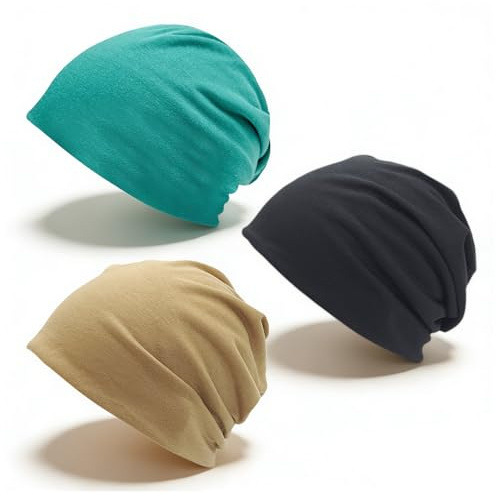 Taiyyi lätt beanie-mössa, slouchy beanie-mössa, kemo-huvudbonad, sovmössor, ventilerade mössor, hattar utan skärm, mina damer och herrar, (svart, kaki, påfågelblå)