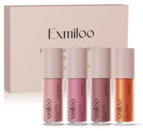 Exmiloo Mini Lip Tint Set, 4 Buildable Lip Colours– Matte & Gloss Lip Stain Kit, Lightweight & Highly Pigmented, Long Lasting Travel Size Lipstick Gift Set, Vegan & Cruelty-Free, Nude Essentials