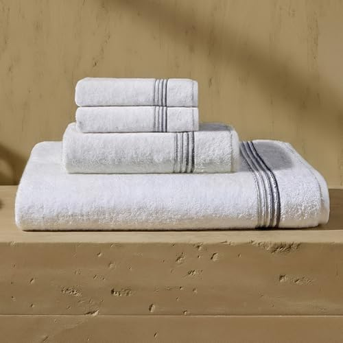 VOUCLER – Misty Juego de 4 Toallas Premium 100% Algodón 650GSM: 1 Toalla de Baño 160x100cm + 1 Toalla de Manos 50x90cm + 2 Toallas de Cara 30x50cm | Super Absorbentes y Suaves | Toallas Baño de Lujo