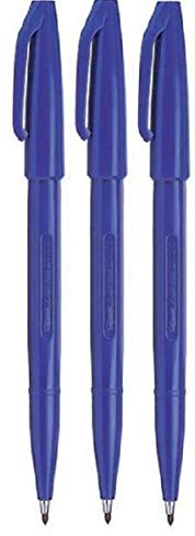 Pentel Blue Original Sign Pen S520 Fibre Tip Marker Pens Colour Fineliner 2mm Nib 1mm Line Width (Pack of 3)