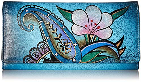 Anna by Anuschka Damen Handbemalte Echtem Leder mit Mehreren Taschen Geldbörse, Denim Paisley