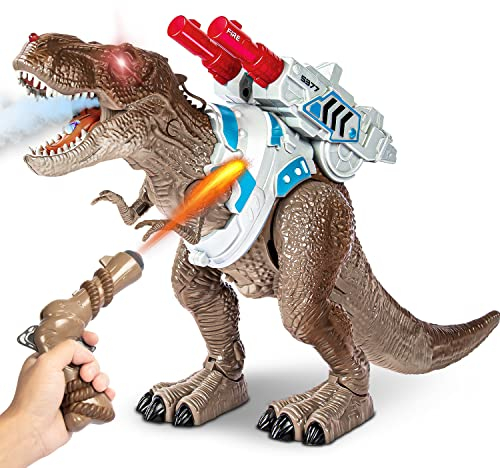 Dinosaurier Spielzeug - Ferngesteuerter Dinosaurier mit Sprühfunktion für Kinder - Elektrisches Spielzeug mit LED Licht und Klang - Dinosaurier Gehen und Brüllen Realistisches Tyrannosaurus Rex