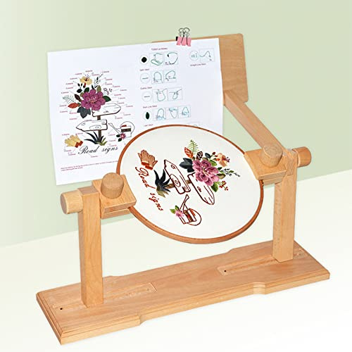 RoseFlower Support De Broderie Pour Table avec 10cm Cercles à Broder,Point De Croix Cadre Support,Cercle De Broderie Réglable En Bois Cadre De Broderie Au Point De Croix,Outils De Couture Réglables#3