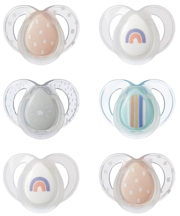 Tommee Tippee Chupete Nighttime, 6-18 meses, pack de 6 chupetes que brillan en la oscuridad con esterilizador reutilizable