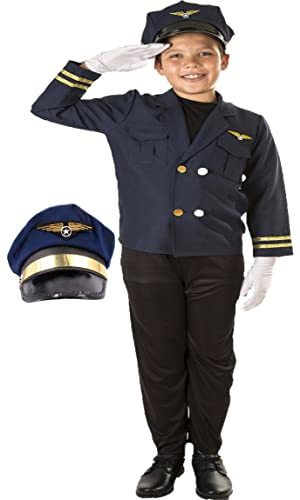 Gojoy shop- Disfraz de Piloto para Niños y Adulto Carnaval Halloween(Contiene:Chaqueta,Pantalon,Gorro,Guante y Mochila de Cuerdas.) (3-4 años)