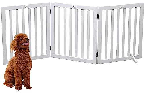 Dog Gate Wooden Freestanding Pet Gate3 Panel 23.6 Height White Indoor Dog Fences,House Gate for Doorways & Stairs