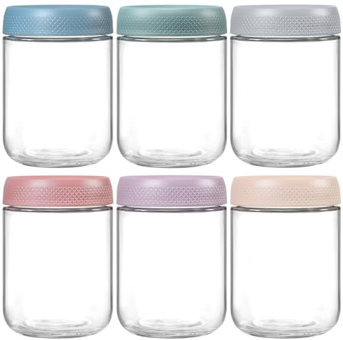 NETANY 6-pack 16 oz Overnight Oats Containers with Lids, Glass jars with Airtight Lids, Wide mouth Mason Salad jars, Glass Food Storage Containers for Snacks Yogurt Spice Sugar