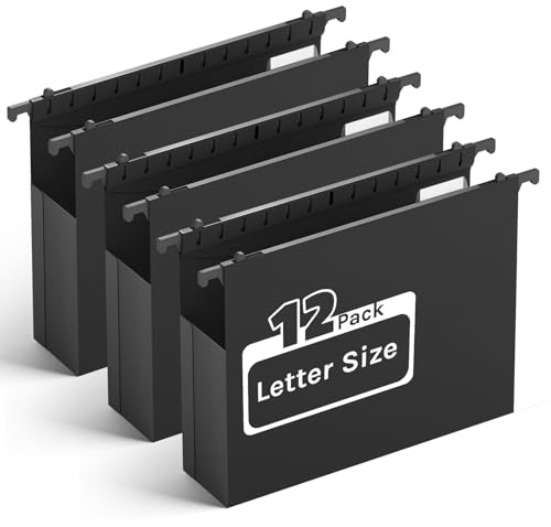 Plastic Hanging File Folders Letter Size,Heavy Duty 2 Expandable File Folder with Tabs,12 Pack Reinforced Expanding Hanging Folder,File Cabinet Folder,Extra Capacity Hanging Organizer for Home Office