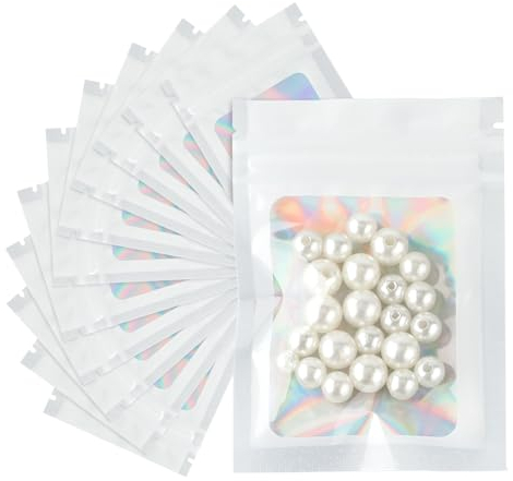 G2PLUS 100PCS Mylar Ziplock Bags Sachets Plastiques Zip-Blanc Sachets Refermable Zip Mylar 10x15cm Pochon Zip Holographique pour Stockage Aliments et Emballage