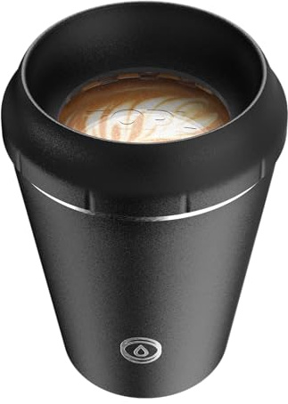 TOPL Stroll Reusable Travel Mug Short 8oz - Insulated Leakproof Coffee Cup with Patented 360 Drink, Flask Keeps Drinks Hot or Cold, BPA-Free, Dishwasher Safe Lid - Charcoal