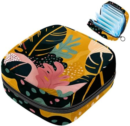YTYVAGT Borsa mestruale,Sacchetto di immagazzinaggio del tovagliolo sanitario,Foglie di piante tropicali floreali,Porta tamponi per borsa