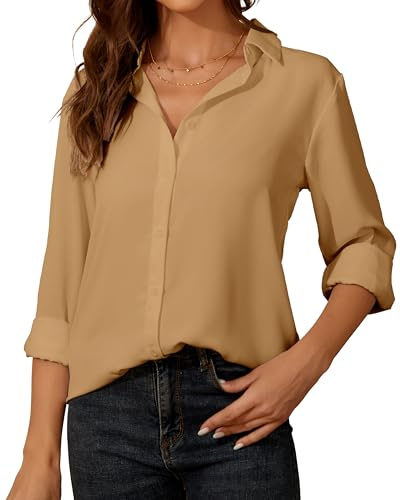 Chemisier Blanc Femme Chic Et élégant à Manches Longues pour Femme - Chiffon Chemisier avec Boutons - Col en V Haut Décontracté - pour Le Bureau Travail pour Femme Blouse