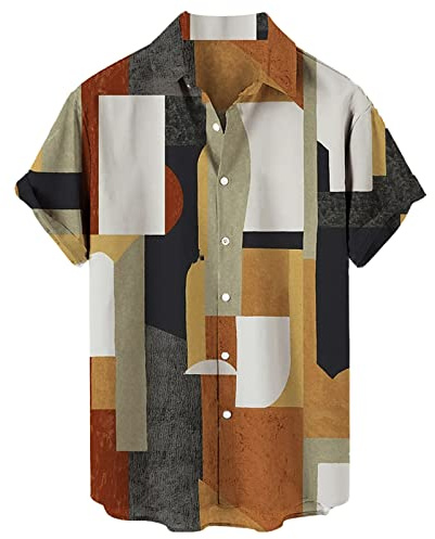 Uwdiohq Décontracté pour Hommes Ample imprimé Manches Courtes Poignets Bouton Port Chemise à Fleurs Sable Plage hawaïenne Haut d'été Grands Chemisiers pour Hommes