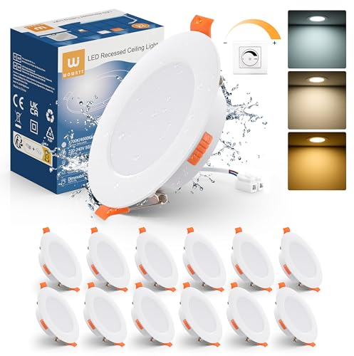 wowatt 12er LED Einbaustrahler 230V Dimmbar, 7W Spots LED Warmweiß 2700K Neutralweiß 4000K Kaltweiß 6000K, IP44 Einbauleuchten Ultra Flach 600LM, Einbauspots Rund 75-90mm Weiß Für Badezimmer Küche
