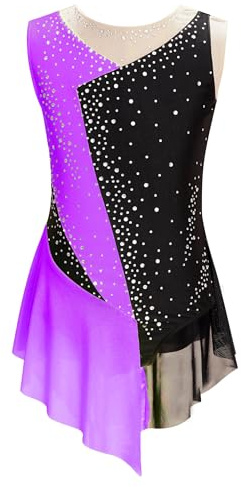 JEATHA Maillot De Danza Baile Brillantes Niñas Leotardo Patinaje Artístico Maillot Gimnasia Rítmica Traje De Rendimiento Disfraz De Bailarina Fiesta Actuación Morado D 7-8 años