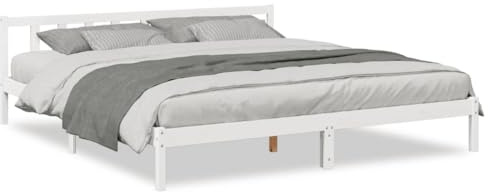 vidaXL Sängram utan madrass extra lång vit 200x220 cm massiv furu, säng ram, dubbelsäng, träsäng, säng ramar, dubbelsängar, träsängar