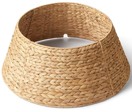 Collar de árbol de Navidad de jacinto de 24 pulgadas, cesta de ratán tejida para cubierta de base de árbol de Navidad, decoración navideña para árboles artificiales de 4 pies, 6 pies, 7 pies con corte