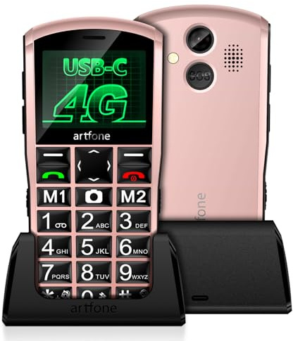 artfone A400 4G Seniorenhandy ohne Vertrag | Dual-SIM, SOS Notruftaste, Ladestation, Kamera, Kurzwahl | Einfaches Handy mit 2,4-Zoll-Farbdisplay, Deutsche Menüführung, Große Tasten & Schrift