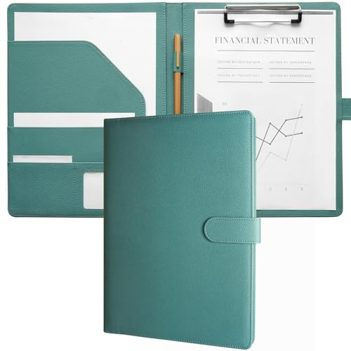 Mymazn A4 Clipboard Folder Conference Folder, Faux Leather Clipboard with Cover for Legal Pad, Portfolio Folder A4 Clip Board with Storage, A4 Organiser for Business (Teal Green)