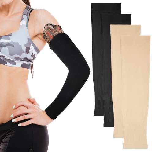 InnoHHustle Lot de 2 paires de manchons de tatouage, couvrants, avant-bras, coudes, protection solaire, protège-bras, tatouages pour femmes et hommes