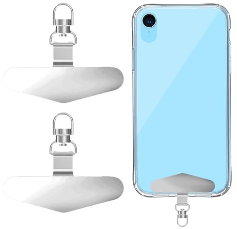 YAWYO Pack of 2 Phone Lanyard Patch, Stainless Steel Phone Tether Tab, 360° Swivel Design Cellphone Patch for Most Smartphones (Silver)