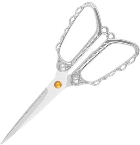 Embroidery Scissors, Sewing Scissors Multi-Functional Household with Comfortable Zinc Alloy Handle for Embroidery, Sewing, Art Work and DIY, Silver-Plating