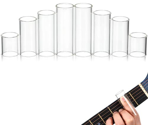 DECORNIJIA 8pcs Glass Guitar Slides Finger for Electric and Acoustic Guitars Smooth Glide Slide Sticks with Enhance Tone and Sustain for Diverse Musical Styles