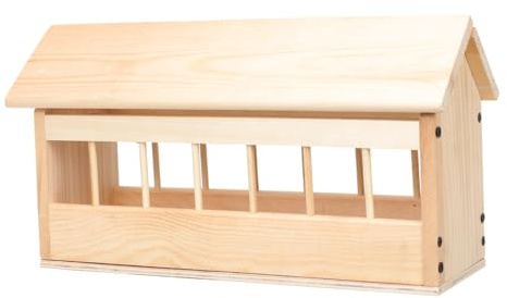 jojofuny Wooden Pigeon Feeder Trough with Multi-slots Anti-splash Design for Small Birds Feeding Thick Pine Base Automatic Feed Dispenser for Cockatiel Parrot Chicken and More