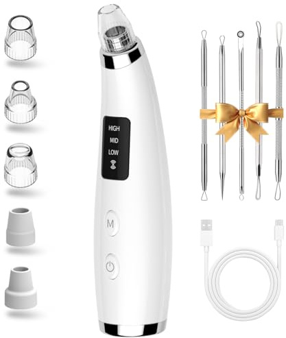 Blackhead Remover Pore Vacuum - Blackhead Remover for Face with 5 Attachments & 3 Suction Levels - Blackhead Vacuum removers for Women & Men (White)