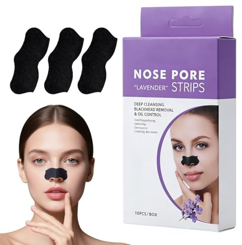 Quesuc 10 stycken pormaskborttagare ränder lavendel näsplåster enkelförpackad djuprengöring av porerna för alla hudtyper, kvinnor och män 12 x 5,7 cm