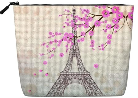 Vintage Eiffel Tower Patterned Women's Cosmetic Bag, Single Layer Toiletry Bag, Suitable for Daily Storage, Travel, and Business Trips.