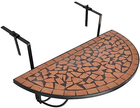 vidaXL Mesa Colgante de Balcón Mosaico Semicircular Terracota Mesita Terraza